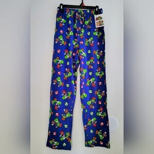Super Mario Men's Lounge Pajama Pants Blue Yoshi & Mario Print - Size M - NWT